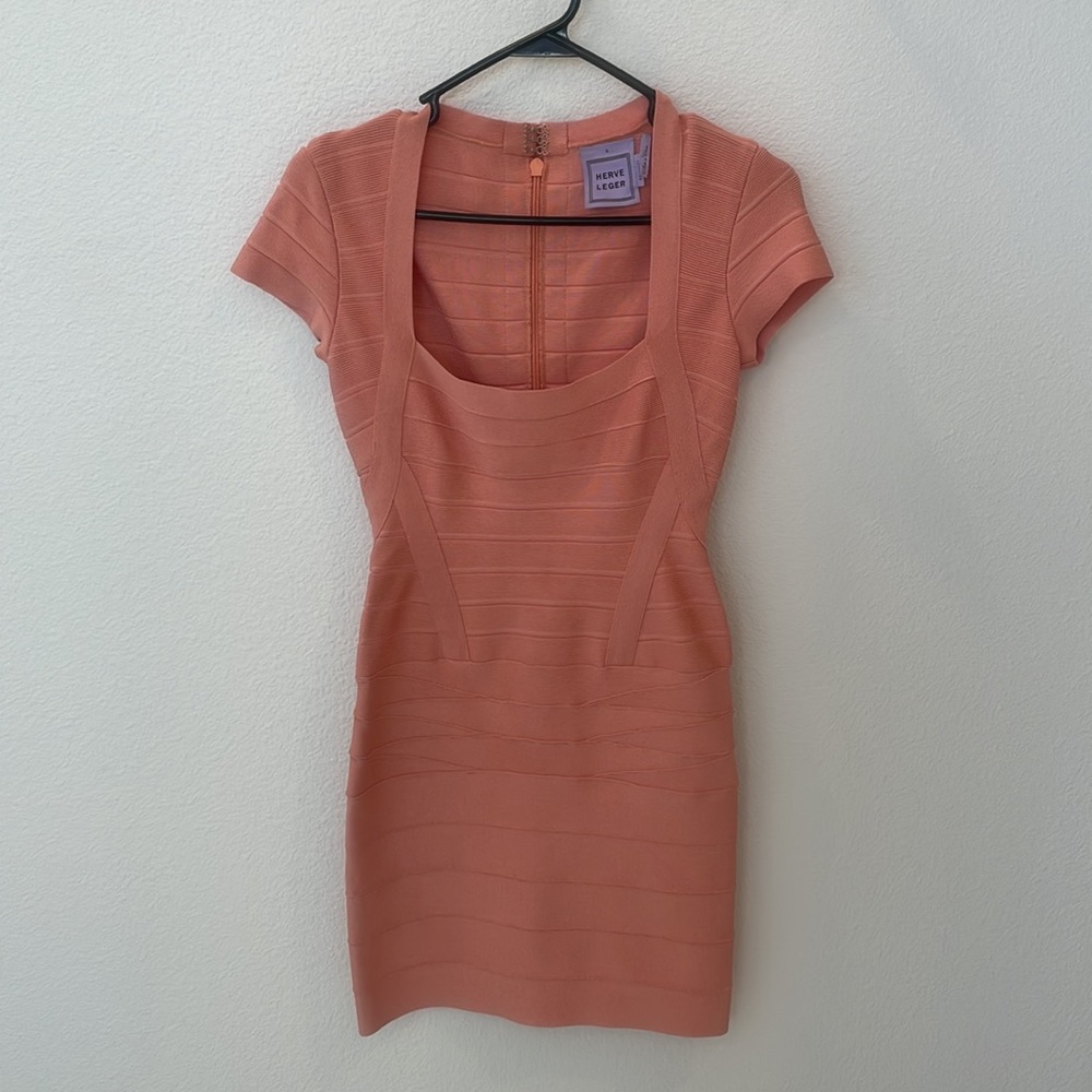 Herve Leger "Rae" bodycon bandage dress in blush